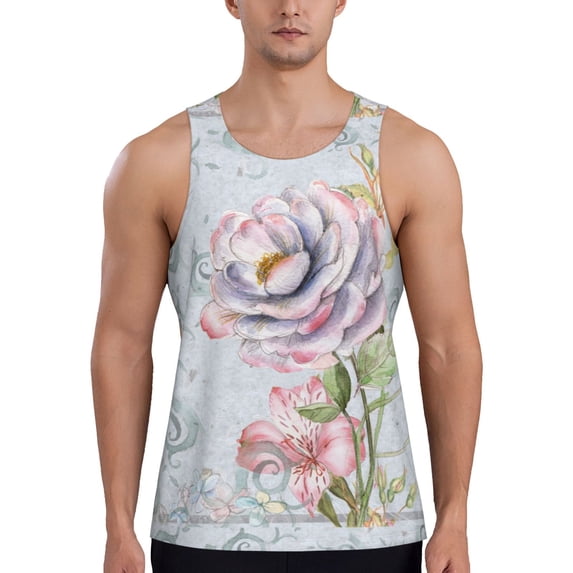 Haiem Vintage Rose Men Workout Tank Top Gym Bodybuilding Sleeveless Muscle T Shirts Athletic Tank Breathable Workout Shirt-X-Large