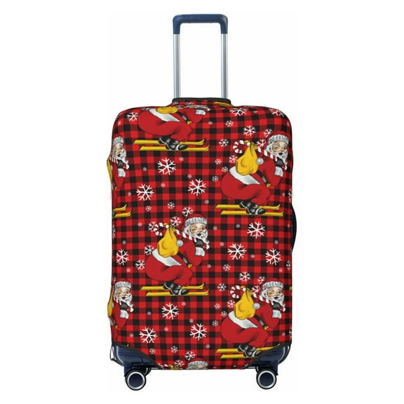 Haiem Vintage Santa Skiing Red Plaid Luggage Cover Printed Suitcase Covers for Luggage Elastic Washable Suitcase Protector Fits 18-32 Inch Luggage-Small