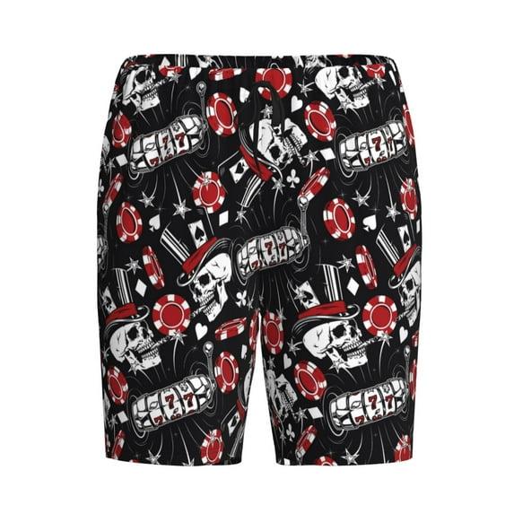 Haiem Vintage Skull Casino Men's Pajama Short with Soft Woven Cotton Elastic Waistband Sleep Short-Large