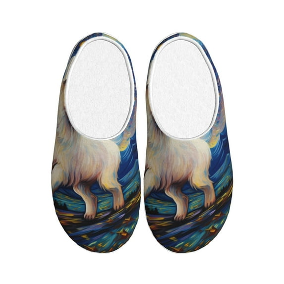 Haiem Vintage Starry Sky Puppy Print Women's Fuzzy Memory Foam House Slipper Cozy Home Footwear Non-slip Winter Slippers-40/41