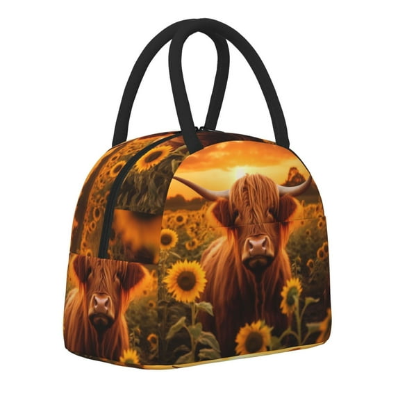 Haiem Vintage Sunflower Cow B Printed Lunch Bag Women, Lunch Box Lunch Bag for Women, Small Leakproof Cute Lunch Tote Large Capacity Reusable Insulated Cooler Lunch Container