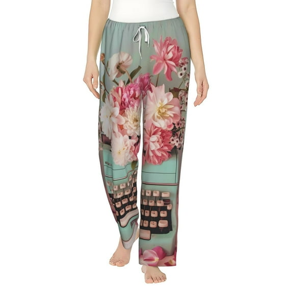 Haiem Vintage Typewriter Floral Women's Pajama Pants Ultra Lightweight Pjs Bottoms Sleepwear Bottom Pants With Pocket Drawstring-XX-Large