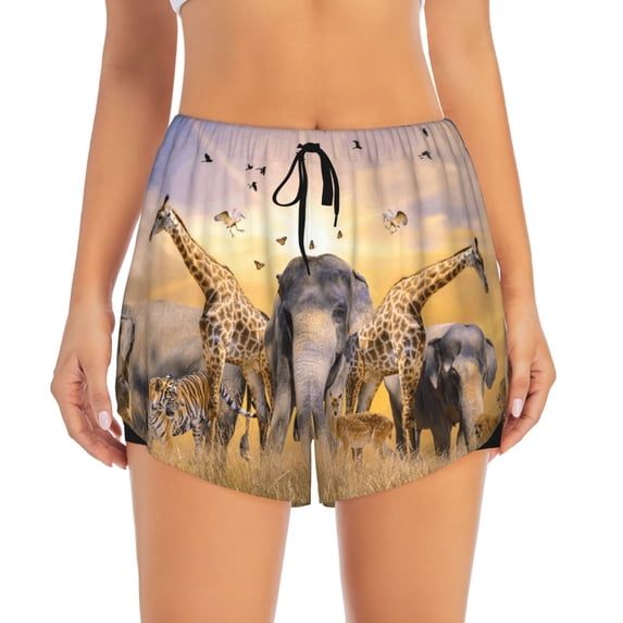 Haiem Vintage Wildlife Protection Women's 2 in 1 Running Shorts - Lightweight Athletic Workout Gym Yoga Breathable Sports Shorts Liner with Phone Pockets-Small