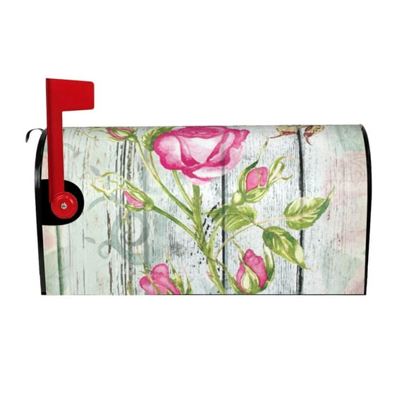 Haiem Vintage Wood Background with Floral Mailbox Covers Magnetic ,Mailbox Wraps Post Letter Box Cover for Holiday Garden Yard Decor-25.5x21 in