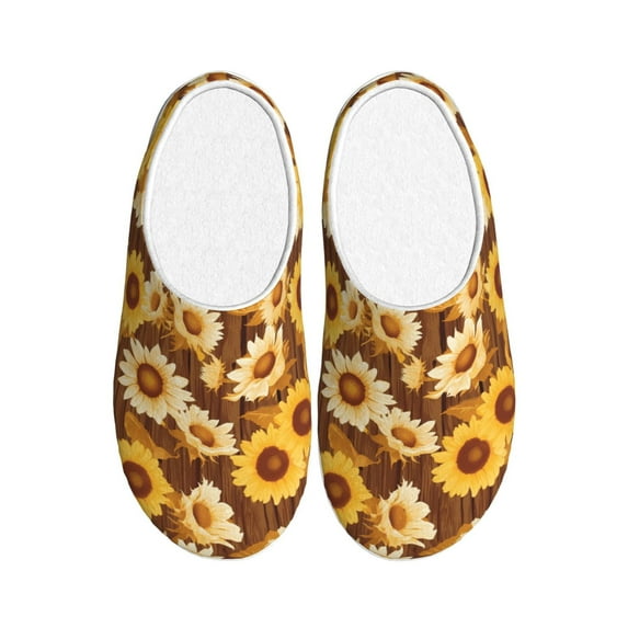 Haiem Vintage Wood Grain Sunflower B Print Women's Fuzzy Memory Foam House Slipper Cozy Home Footwear Non-slip Winter Slippers-37/38