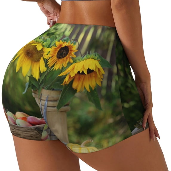 Haiem Vintage Wooden Bucket No Front Seam Biker Shorts for Women Yoga Workout Gym Bike Shorts with Tummy Control Moisture-Wicking-Small