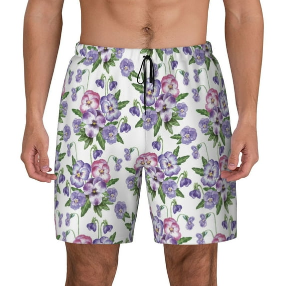 Haiem Violets Flowers Mens Swim Trunks with Compression Liner 2 in 1 Swimming Shorts Stretch Swimwear Quick Dry,Board Shorts-3X-Large