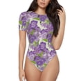 thumbnail image 1 of Haiem Violets Flowers Women's Crew Neck Short Sleeve Bodysuit Tops Stretchy Slim Basic-XX-Large, 1 of 9