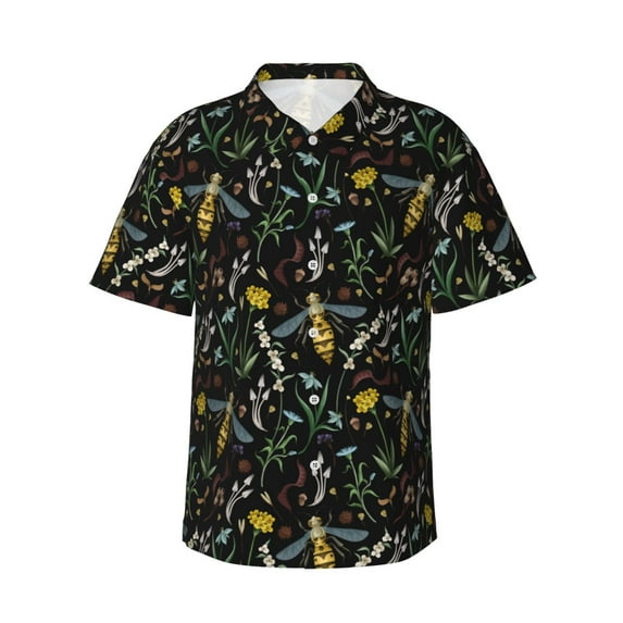 Haiem Wasp and Florals Printed Hawaiian Shirt for Men - Men’s Casual Beach Summer Shirts - Stretch Fabric with Modern Fit-Medium