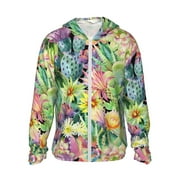 Haiem Watercolor Blooming Cactus UPF 50+ Fishing Shirts for Men Long Sleeve UV Sun Protection Hoodie Non-Mask Outdoor Hiking Shirts