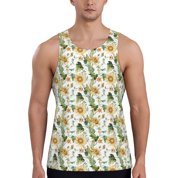 Haiem Watercolor Bright Sunflowers Men Workout Tank Top Gym Bodybuilding Sleeveless Muscle T Shirts Athletic Tank Breathable Workout Shirt-Small