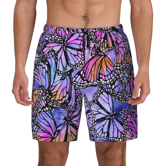 Haiem Watercolor Butterflies Mens Swim Trunks with Compression Liner 2 in 1 Swimming Shorts Stretch Swimwear Quick Dry,Board Shorts-X-Large