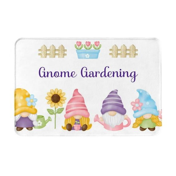 Haiem Watercolor Gnome Garden Front Door Mat Indoor Outdoor Entrance, Waterproof All-Season, All-Weather Doormat, Durable Flannel Fabric, Fade Resistant, Low Profile, 16x24in