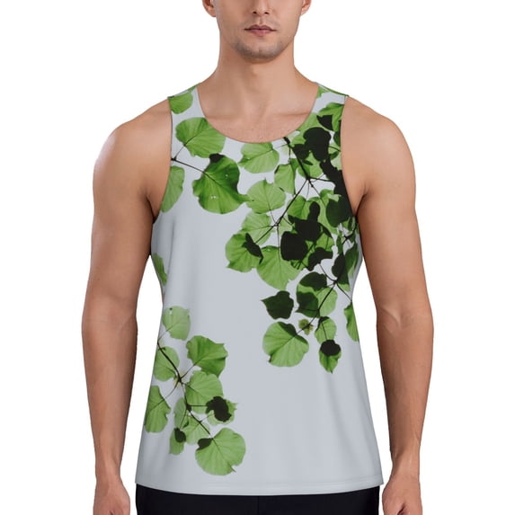Haiem Watercolor Green Leaves Men Workout Tank Top Gym Bodybuilding Sleeveless Muscle T Shirts Athletic Tank Breathable Workout Shirt-4X-Large