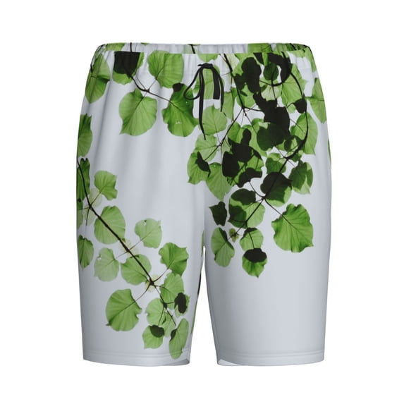 Haiem Watercolor Green Leaves Men's Pajama Short with Soft Woven Cotton Elastic Waistband Sleep Short-Large