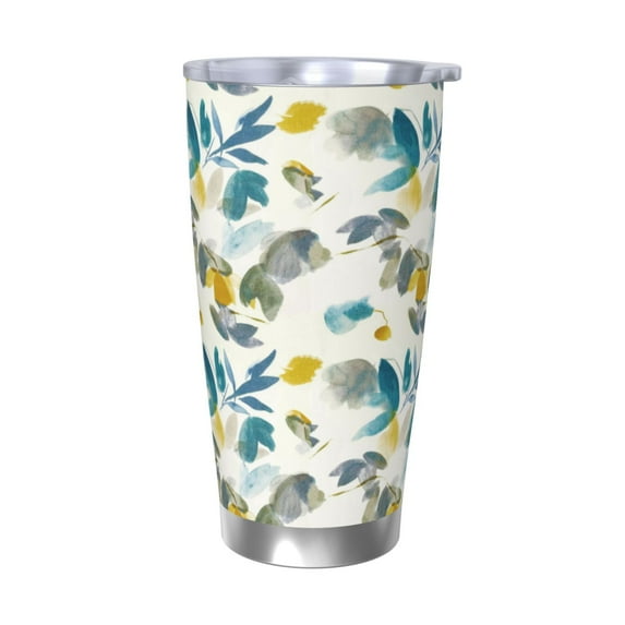 Haiem Watercolor Leaves Printed 20oz Straight Skinny Car Cups With Insulated Cup Sleeve Portable Handle, Sports Travel Coffee Mug, Stainless Steel, Insulated-Without Straw