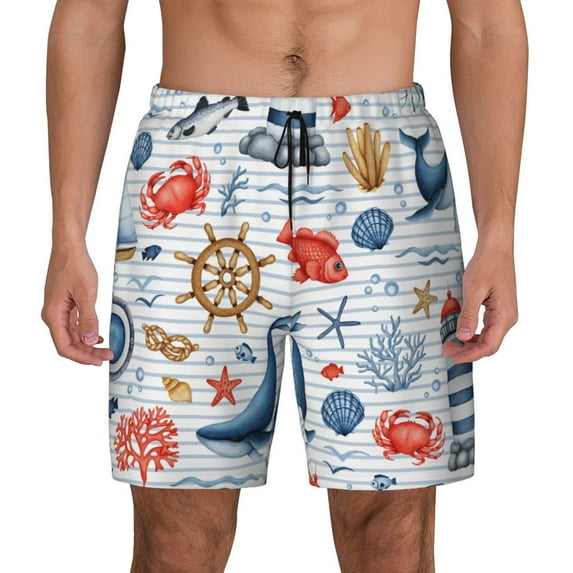 Haiem Watercolor Nautical Men'S Quick-Dry Swim Trunks: Comfortable Beach Shorts With Mesh Lining And Pockets - Ideal For Swimming And Sunbathing Large