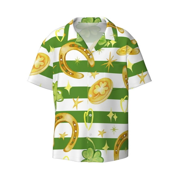 Haiem Watercolor St Patrick Day Men's Casual Shirts Short Sleeve Button Down Shirts Fashion Textured Summer Beach Shirt-4X-Large