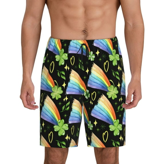 Haiem Watercolor St Patrick Day Pattern Men's Pajama Short with Soft Woven Cotton Elastic Waistband Sleep Short-Large