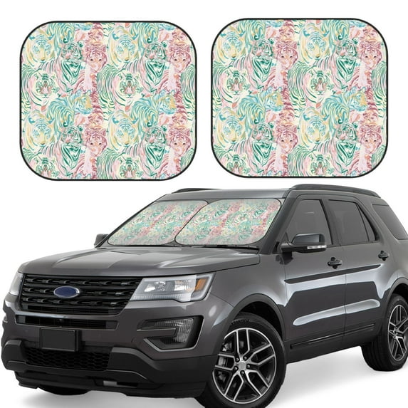 Haiem Watercolor Tiger Car Windshield Sun Shade (2 Pieces) Foldable Windshield Sun Shade Car Accessories for Truck SUV Pickup-Medium