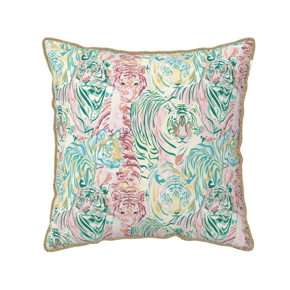 Haiem Watercolor Tiger Print Velvet Soft Solid Decorative Square Throw Pillow Covers Set with Elegant Piping Christmas Cushion Case for Sofa Bedroom Car-16"x16"