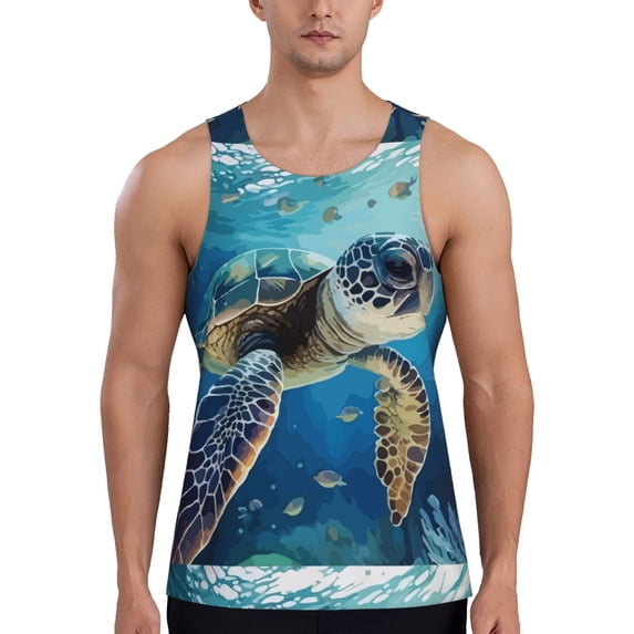 Haiem Watercolor Turtle Men Workout Tank Top Gym Bodybuilding Sleeveless Muscle T Shirts Athletic Tank Breathable Workout Shirt-4X-Large