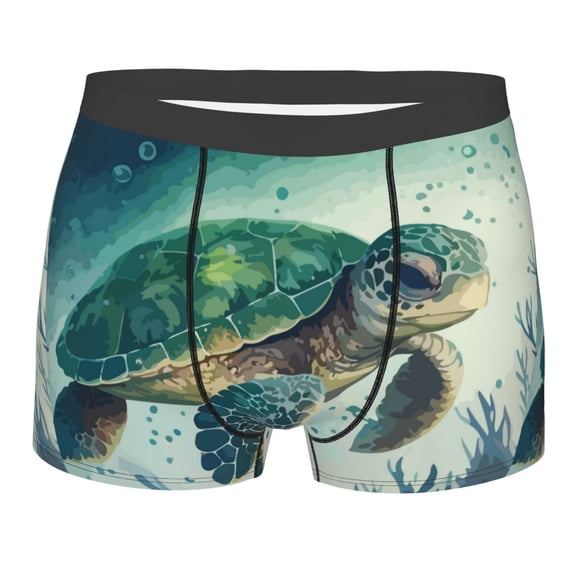 Haiem Watercolor Turtle1 Men's Boxer Briefs, Every Day Comfort Stretch Cotton Moisture-Wicking Underwear-Large