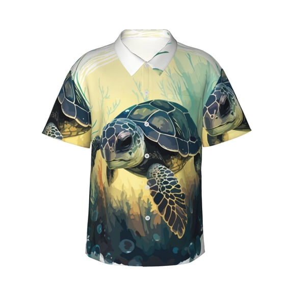 Haiem Watercolor Turtle3 Printed Hawaiian Shirt for Men - Men’s Casual Beach Summer Shirts - Stretch Fabric with Modern Fit-Large