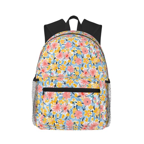 Haiem Watercolor Wildflowers Lightweight Backpack for School, Classic Basic Water Resistant Casual Daypack for Travel with Bottle Side Pockets