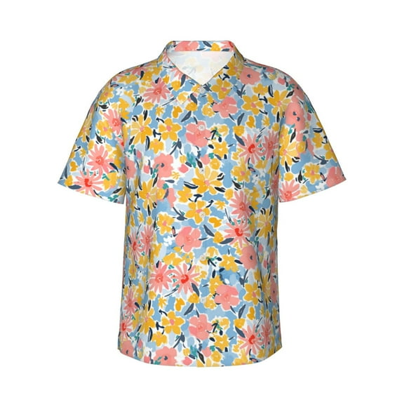 Haiem Watercolor Wildflowers Printed Hawaiian Shirt for Men - Men’s Casual Beach Summer Shirts - Stretch Fabric with Modern Fit-Small