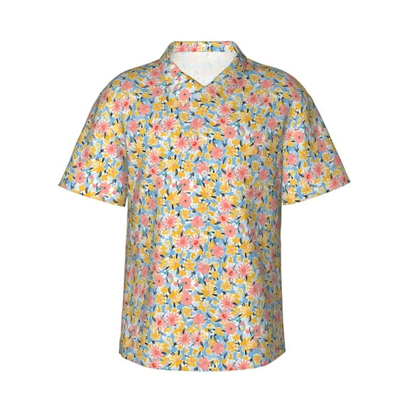 Haiem Watercolor Wildflowers Printed Hawaiian Shirt for Men - Men’s Casual Beach Summer Shirts - Stretch Fabric with Modern Fit-XX-Large