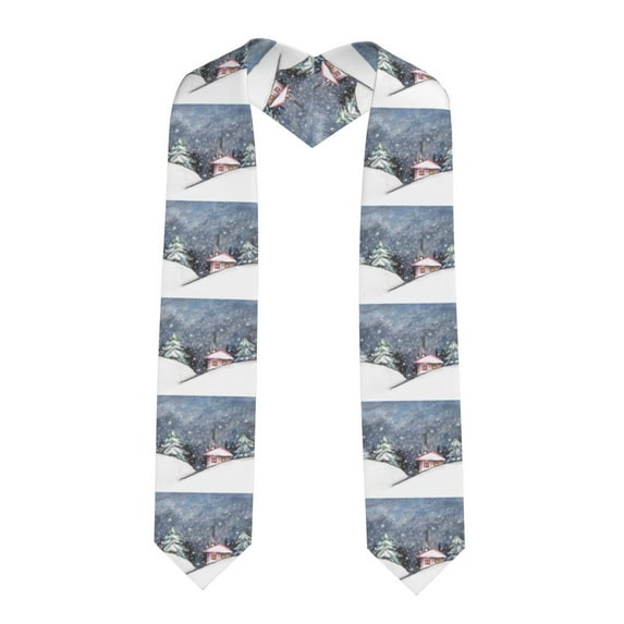 Haiem Watercolor Winter Landscape For Christmas Pattern Graduation Stole 2024 | Premium Satin Sash for Graduation Ceremony