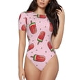 thumbnail image 1 of Haiem Watermelon Ice Cream Women's Crew Neck Short Sleeve Bodysuit Tops Stretchy Slim Basic-Small, 1 of 9