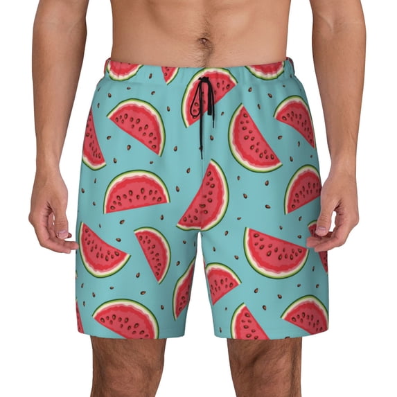 Haiem Watermelon Mens Swim Trunks with Compression Liner 2 in 1 Swimming Shorts Stretch Swimwear Quick Dry,Board Shorts-3X-Large