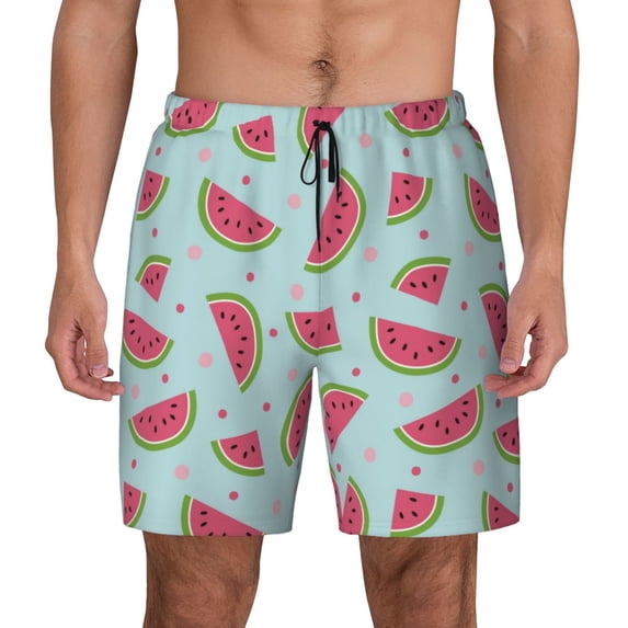 Haiem Watermelon Mens Swim Trunks with Compression Liner 2 in 1 Swimming Shorts Stretch Swimwear Quick Dry,Board Shorts-3X-Large