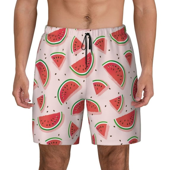 Haiem Watermelon Mens Swim Trunks with Compression Liner 2 in 1 Swimming Shorts Stretch Swimwear Quick Dry,Board Shorts-Large