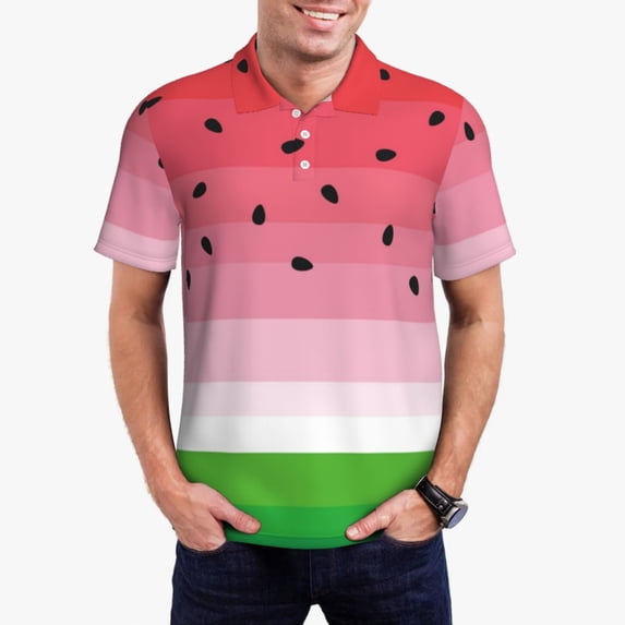 Haiem Watermelon Pattern Mens Polo Shirts Quick Dry Short Sleeve Golf T Shirt Performance Moisture Wicking Casual Workout-4X-Large