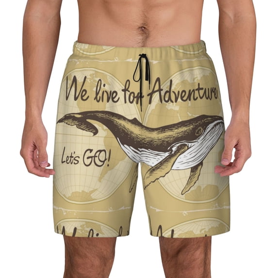 Haiem We Live for Adventure Mens Swim Trunks with Compression Liner 2 in 1 Swimming Shorts Stretch Swimwear Quick Dry,Board Shorts-X-Large