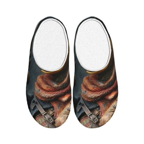 Haiem Western Cowboy Duck Print Women's Fuzzy Memory Foam House Slipper Cozy Home Footwear Non-slip Winter Slippers-35/36