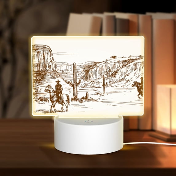 Haiem Western Desert Cowboys Pattern Acrylic Night Light Gift with 3 Color ModesTouch-Sensitive LED Lamp Perfect Gift for Mother's Day, Birthday, or Christmas