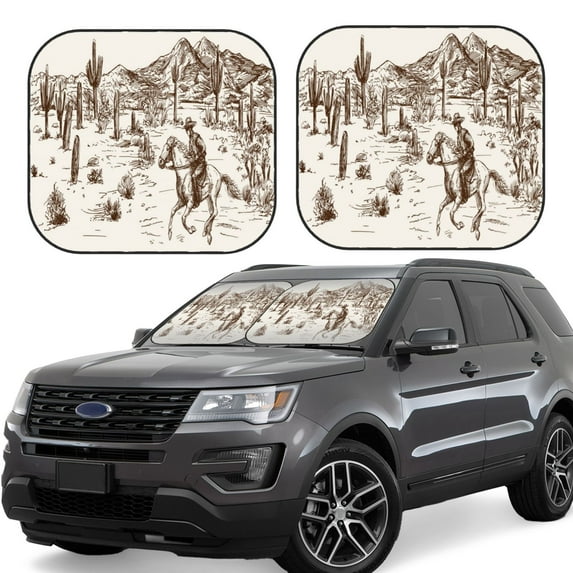 Haiem Western Desert Cowboys3 Car Windshield Sun Shade (2 Pieces) Foldable Windshield Sun Shade Car Accessories for Truck SUV Pickup-Large