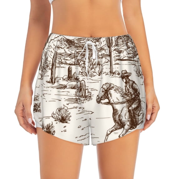 Haiem Western Desert Cowboys3 Women's 2 in 1 Running Shorts - Lightweight Athletic Workout Gym Yoga Breathable Sports Shorts Liner with Phone Pockets-Medium