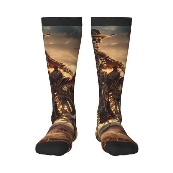 Haiem Western Skeleton Cowboy Horse Socks, Funny Novelty Crazy Design Cotton Socks Sports Socks Knee High Socks For Men, Women,1Pairs - Gift For Working Friends