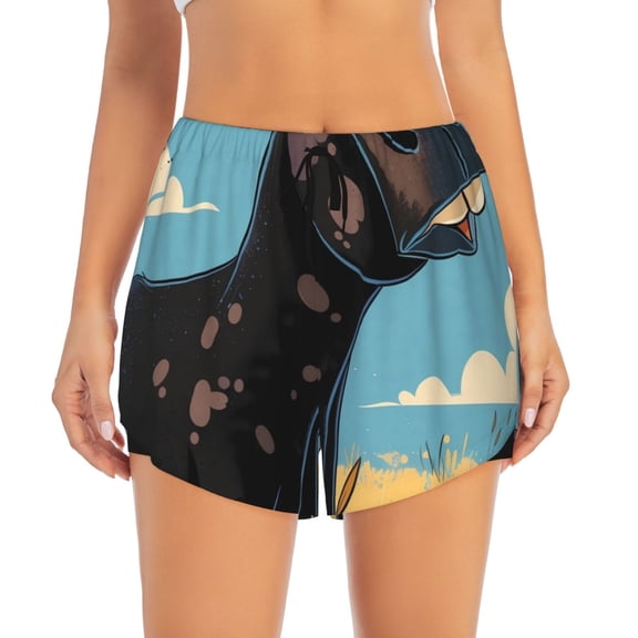 Haiem Whimsical Cartoon Cow Women's 2 in 1 Running Shorts - Lightweight Athletic Workout Gym Yoga Breathable Sports Shorts Liner with Phone Pockets-Small