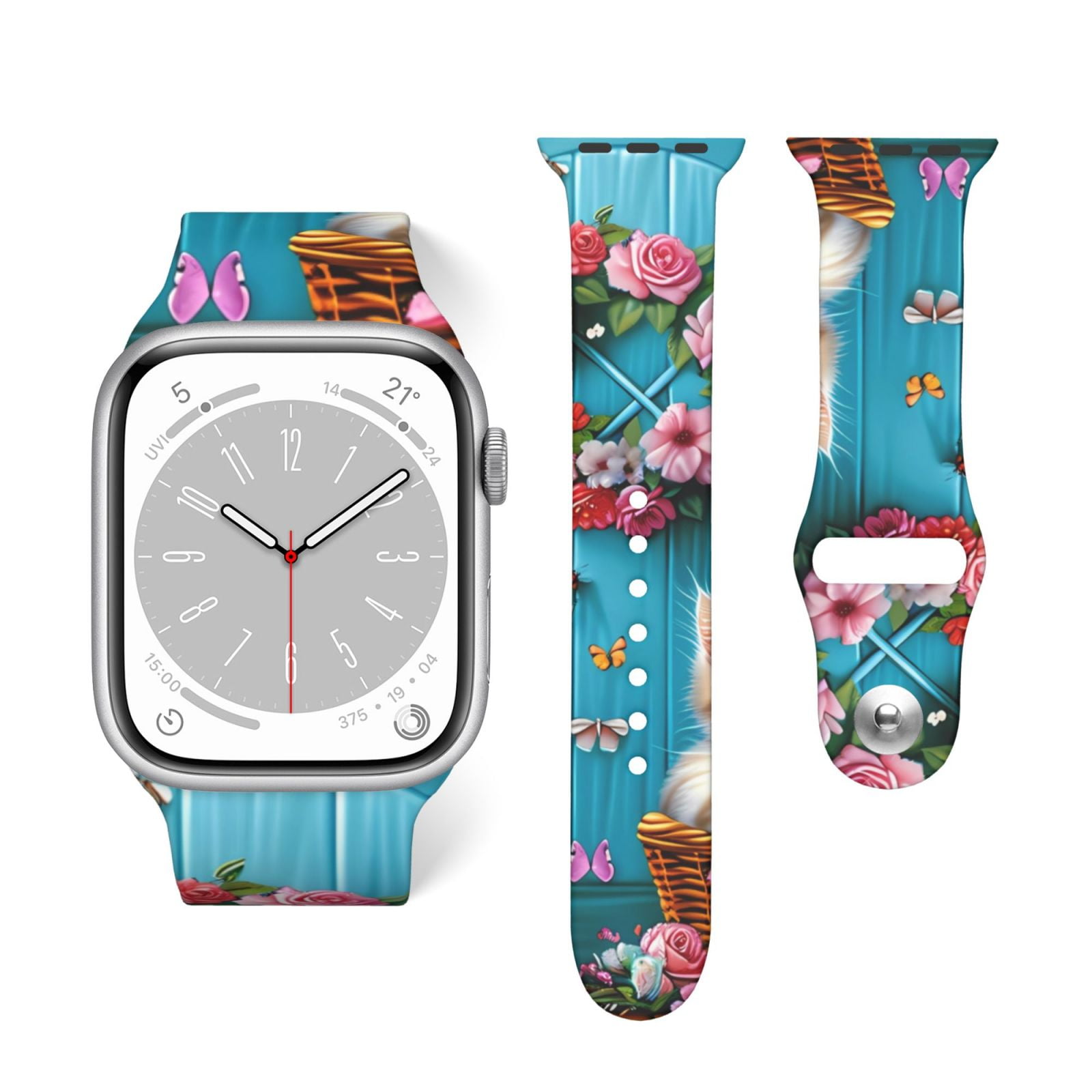 Haiem Whimsical Cats And Flowers Scene Print Sport Bands Compatible With Apple Watch Band