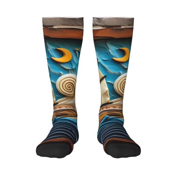 Haiem Whimsical Sailboat Ocean Art Socks, Funny Novelty Crazy Design Cotton Socks Sports Socks Knee High Socks For Men, Women,1Pairs - Gift For Working Friends