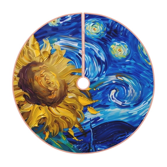 Haiem Whimsical Sunflowers Night Sky Pattern Christmas Tree Skirt Merry Christmas Party Christmas Tree Decoration,New Year Decorations-48"