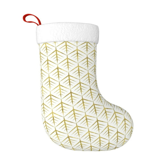 Haiem White And Gold Geometry Pattern Christmas Stockings, Personalized 18 Inches Knit Christmas Stockings Xmas Hanging Stockings for Family Christmas Decorations