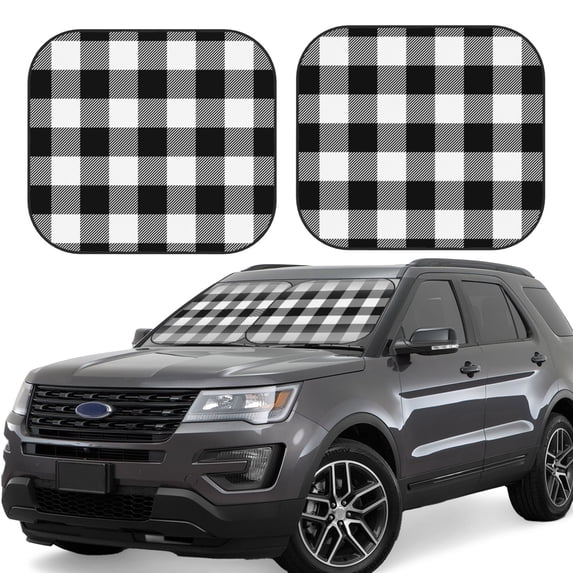 Haiem White And Black Plaid Car Windshield Sun Shade (2 Pieces) Foldable Windshield Sun Shade Car Accessories for Truck SUV Pickup-Large