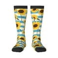 thumbnail image 1 of Haiem White Blue Striped Sunflower Socks, Funny Novelty Crazy Design Cotton Socks Sports Socks Knee High Socks For Men, Women,1Pairs - Gift For Working Friends, 1 of 8